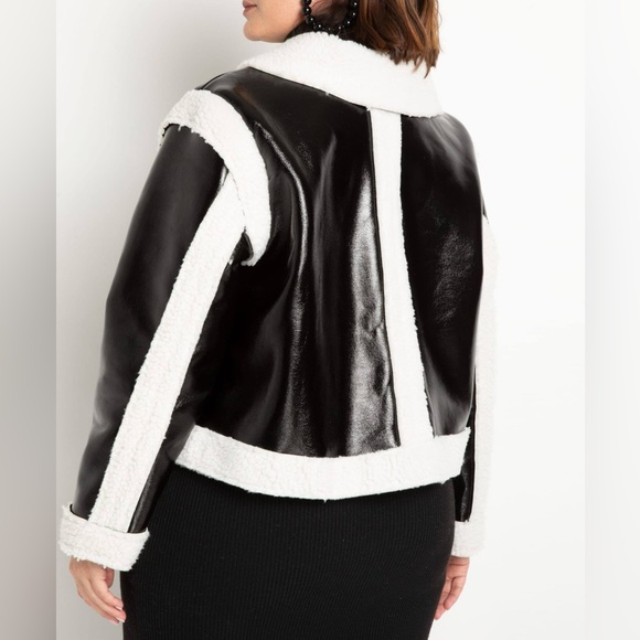 ELOQUII Freya Convertible Patent Leather Sherpa Coat size 14/16 - Picture 3 of 10